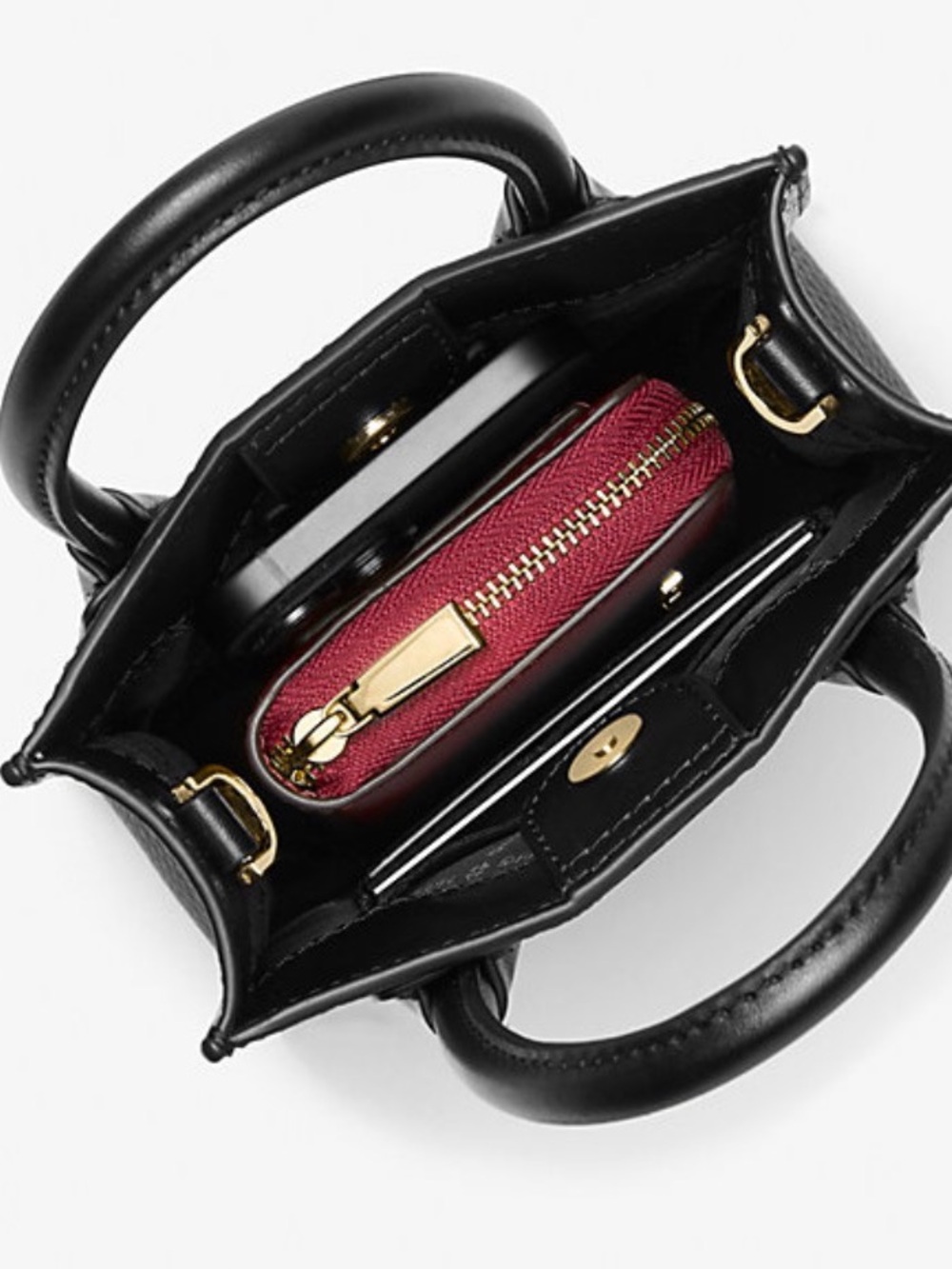 Michael Kors Black Leather Mini Tote with Gold Hardware - Picture 3 of 4